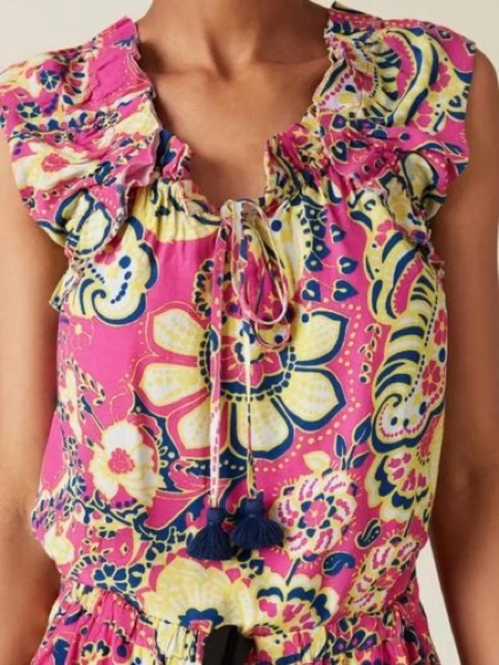 NWT Figue ‘Gianna’ Flutter Sleeve Top in Pink & Yellow “Paisley Floral” Size XS